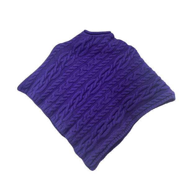 Shades Of ARAN Purple Irish 100% Merino Wool Knit Poncho Cape Purple SHRUNk - Picture 3 of 4